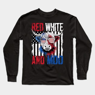 Red White and Moo Patriotic Cow USA Flag Funny 4th of July Long Sleeve T-Shirt